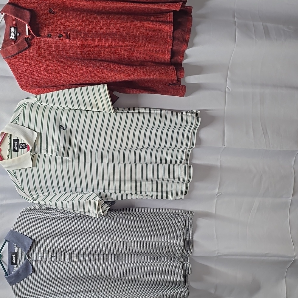 3-AshworthWhite and Olive GOLF Polo Shirt Soft Cotton Blend (019)